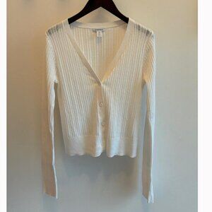 Nordstrom Brand White Pointelle Long Sleeve V-neck Cardigan